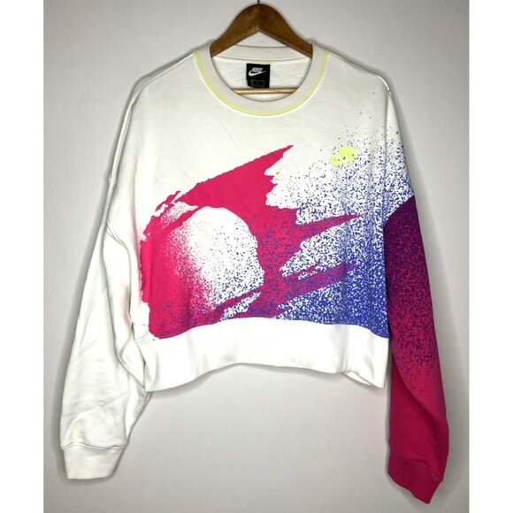 Nike Challenge Court Crop Crewneck Sweatshirt Women’s Medium White Neon READ - Picture 1 of 9